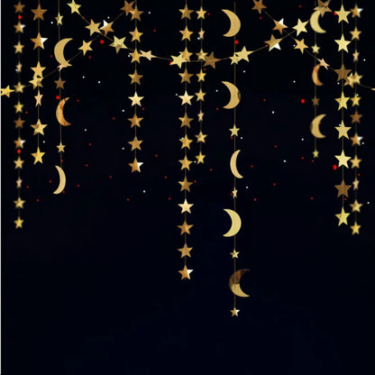 Eid Mubarak Decoration 4M Gold Silver Star Moon Shape Paper Garlands Wedding Birthday Event Party DIY Decorations Ramadan Kareem