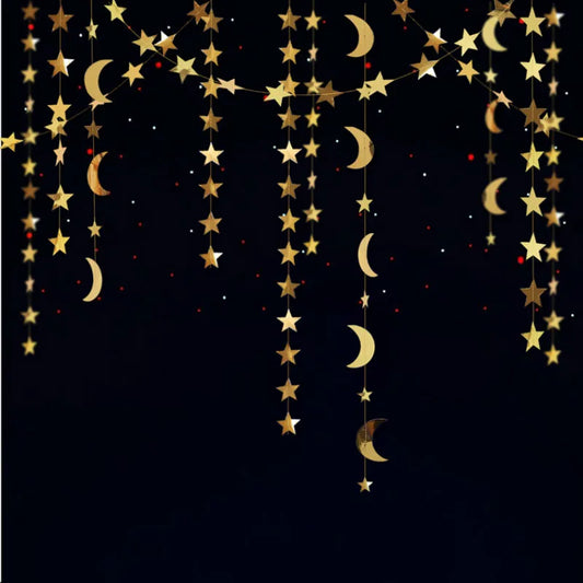 Eid Mubarak Decoration 4M Gold Silver Star Moon Shape Paper Garlands Wedding Birthday Event Party DIY Decorations Ramadan Kareem