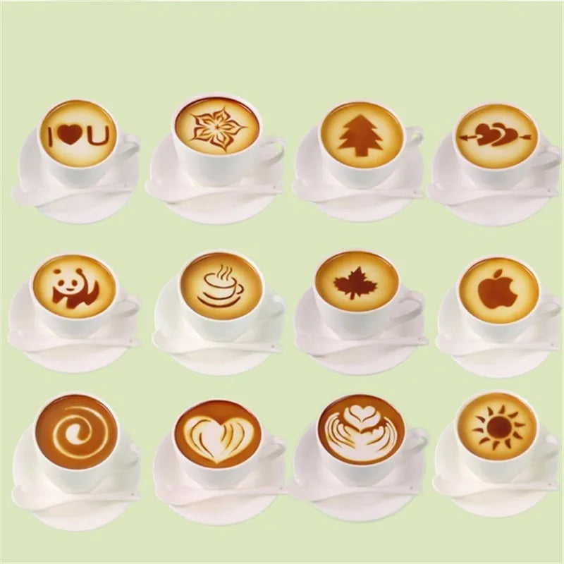 16 PCS/ Set Mixed Styles Cappuccino Latte Coffee Stencils Duster Cake Mold Spray Coffee DIY Art Stencils Coffee Accessories