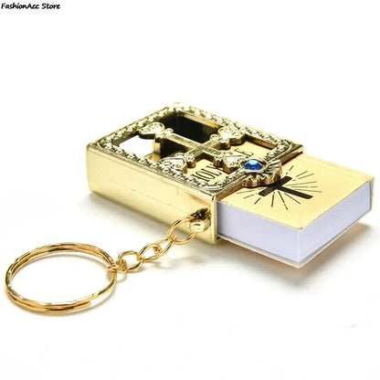 1Pc Mini Holy Bible Keychain English Religious Miniature Paper Spiritual Christian Jesus Cover Keyring Gift