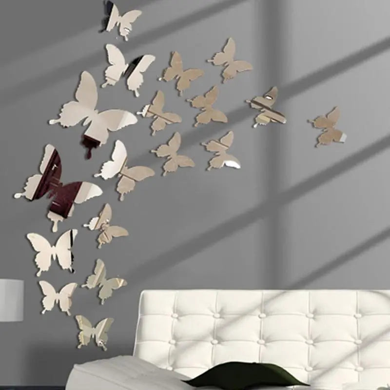 12Pcs/lot 3D Butterfly Mirror Wall Sticker Decal Wall Art Removable Wedding Decoration Kids Room Decoration Sticker