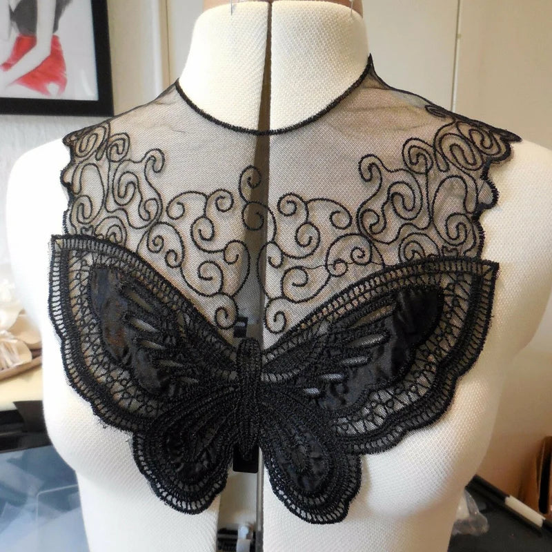 White Lace Fabric Dress Applique Motif Blouse Sewing Trims DIY Neckline Collar Costume Decoration Accessories