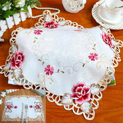 HOT rose flower embroidery table place mat cloth pad cup Christmas coaster placemat coffee tea doily New year wedding kitchen