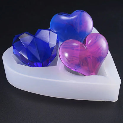 3D Heart Shapes Mirror Silicone Mold for Epoxy Uv Resin Front Cover Makeing Filling Handcraft Gifts