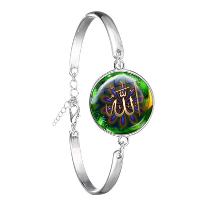 Hot Ramadan Gift 18mm Glass Cabochon Cuff Bracelet For Women Charm Arabic Muslim Islamic God Allah Bangle Jewlery Friends Gift