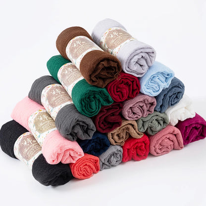 2022 New 70*175Cm Women Muslim Crinkle Hijab for Women Soft Cotton Headscarf Islamic Head Wraps Femme Musulman Head Scarf