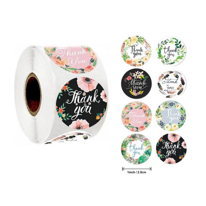 500pcs/pack Different styles of wreath stickers with “thank you” flower handmade crafts decoration  sealing sticker