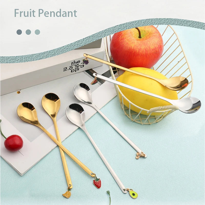Creative Fruit Pendant Coffee Spoons Afternoon Teaspoon Mixing Stirring Spoon Dessert Spoon Table Decor Party Gift Kitchen Tool