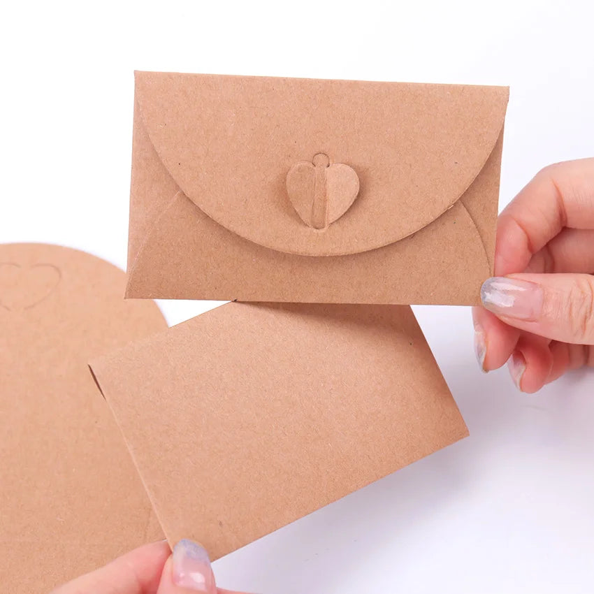 10PCS Vintage Love Button Envelope Kraft Paper Gift Card With Envelope Handmade Paper String Romantic Love Letter Envelope