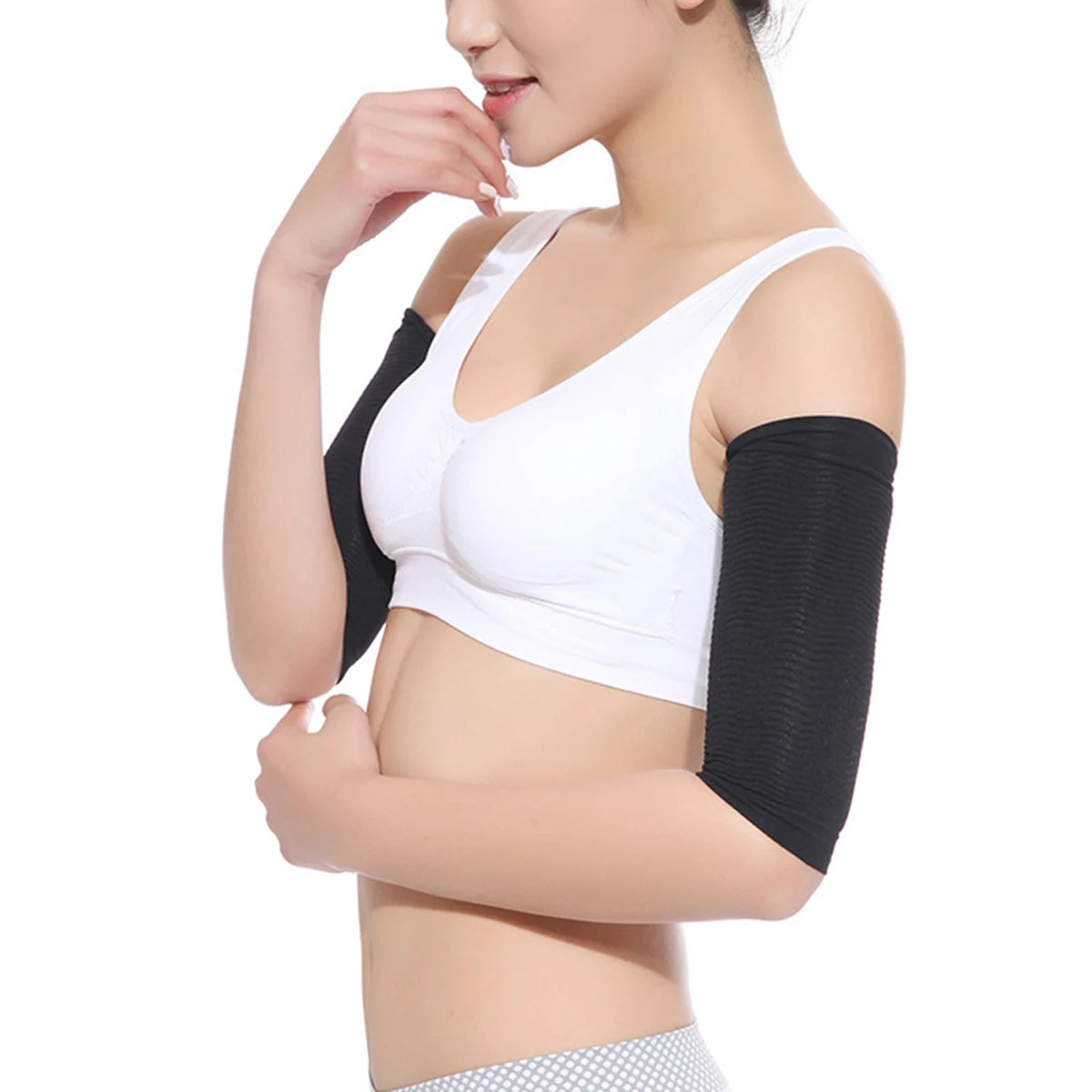 Elastic Compression Arm Warmers Female Men Slimming Calories Arm Sleeves Support Elbow Sock Massager Arm Wraps Solid Two Colors