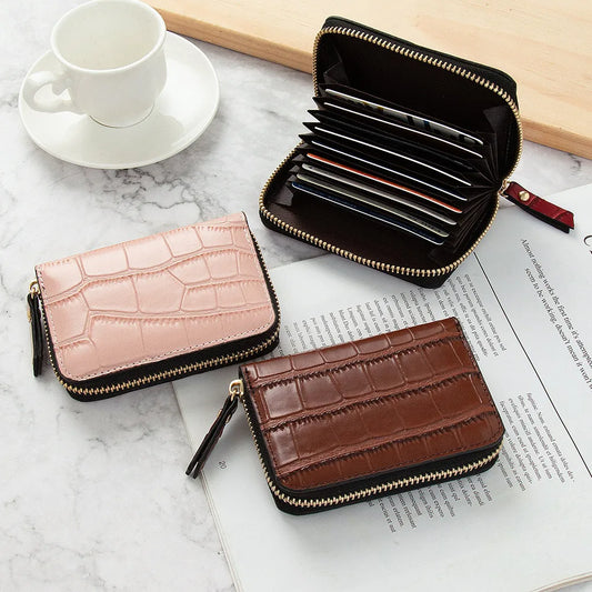 Women Slim  Business Card Holder Pu Leather Credit Card Wallet Bag Zipper Credit/id/bank Card Holder Case Coin Purse billetera