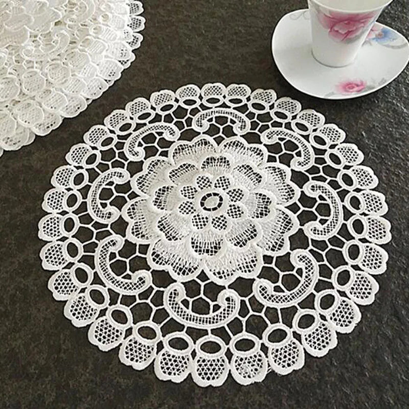 NEW round rose flower embroidery place table mat cloth pad cup doily coffee tea dining coaster wedding Christmas party decor