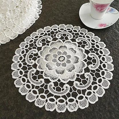 NEW round rose flower embroidery place table mat cloth pad cup doily coffee tea dining coaster wedding Christmas party decor