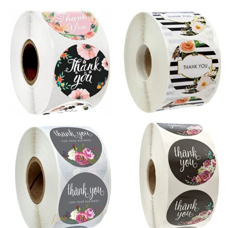 500pcs/pack Different styles of wreath stickers with “thank you” flower handmade crafts decoration  sealing sticker