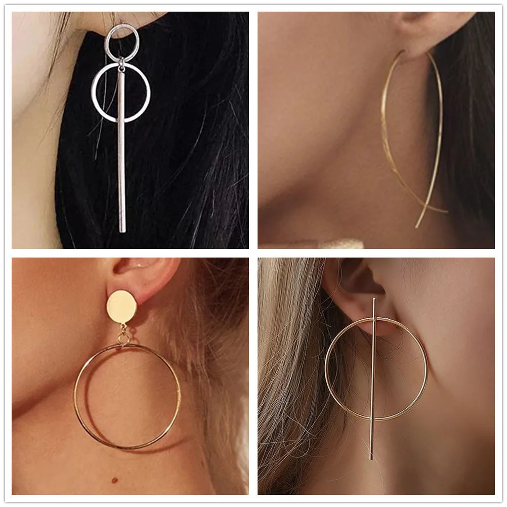 New Fashion Metal Tassel Earrings for Women Long Circle Dangle Earrings Geometric Round Drop Earrings Brief Jewelry pendientes