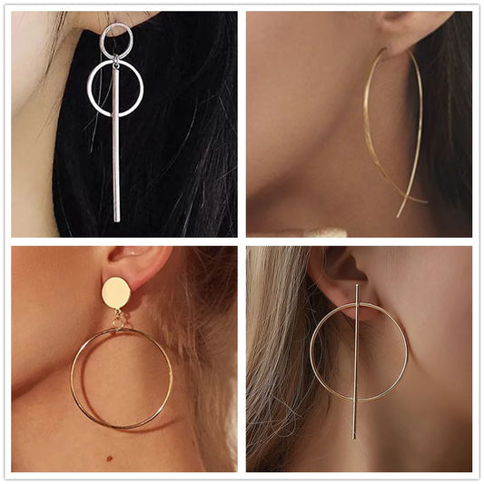 New Fashion Metal Tassel Earrings for Women Long Circle Dangle Earrings Geometric Round Drop Earrings Brief Jewelry pendientes