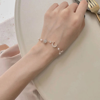 Charm Girl Gold Color Star Moon Bracelet Set Simple Geometric Fashion Women Popular Elegant Alloy Chain Bracelets Jewelry