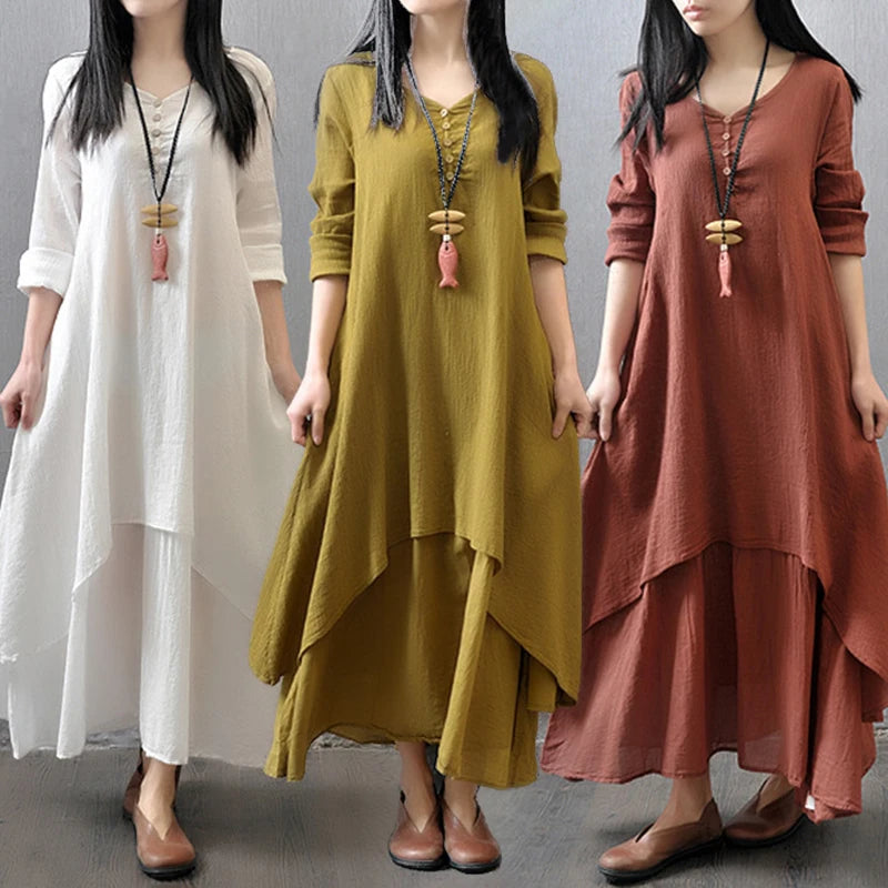 Summer Shirt Long Dress Women Casual Long Sleeve Side Split Button Dresses 2023 Female Elegant Solid Color Pocket Loose Dresses