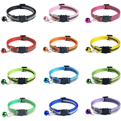 Safety Breakaway Cat Collar 12 Colors Reflective Nylon Pet Puppy Small Dog Kitten Cat Collar with Colorful Bell 19-32cm 1.0cm