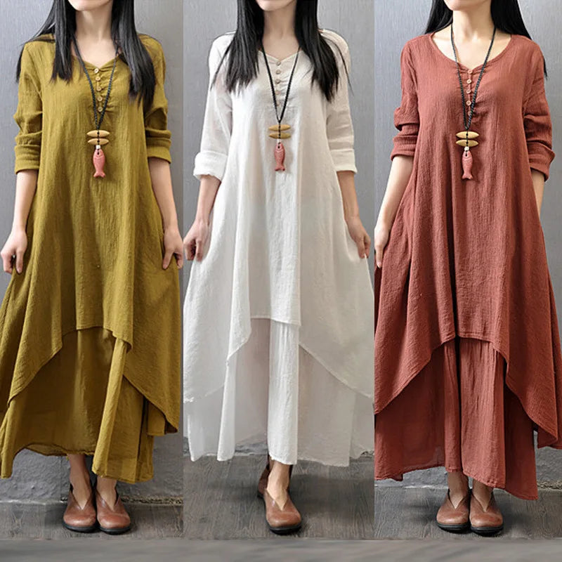 Summer Shirt Long Dress Women Casual Long Sleeve Side Split Button Dresses 2023 Female Elegant Solid Color Pocket Loose Dresses
