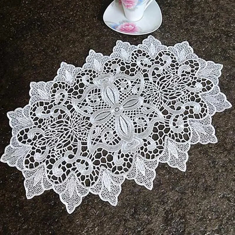 NEW oval Lace Embroidery table place mat pad Cloth placemat cup wedding Coffee tea coaster Christmas rose flower doily kitchen