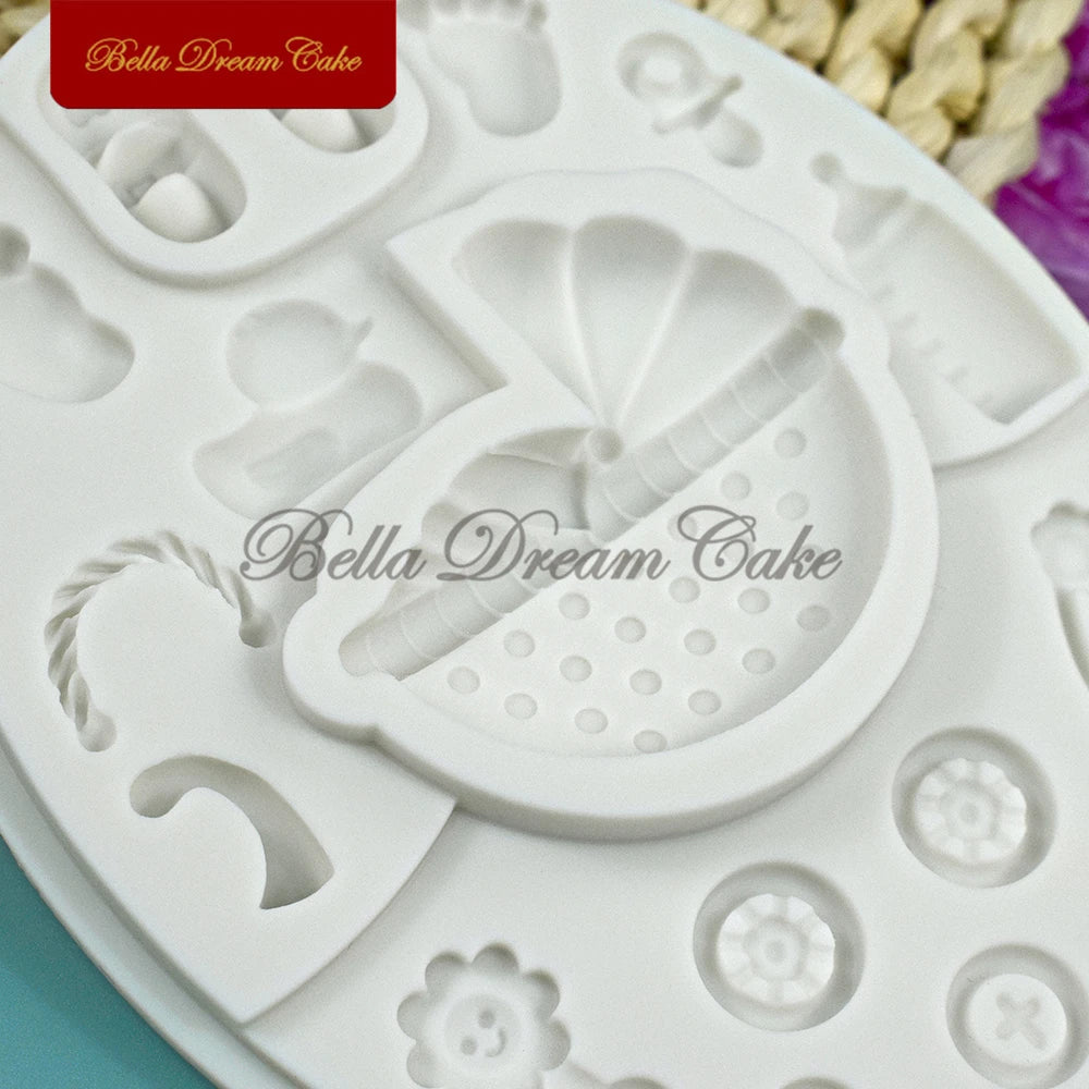 3D Baby Shower Pram Design Silicone Mold Fondant Chocolate Mould DIY Clay Resin Model Cake Decorating Tools Baking Accessories