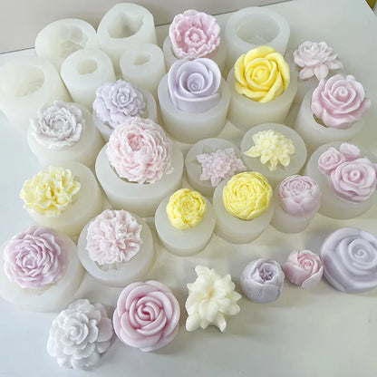 Full Series 3D Flower Candle Silicone Mold Homemade Handmade Soap Plaster Resin DIY Chocolate Ice Cake Decoration Baking Mould