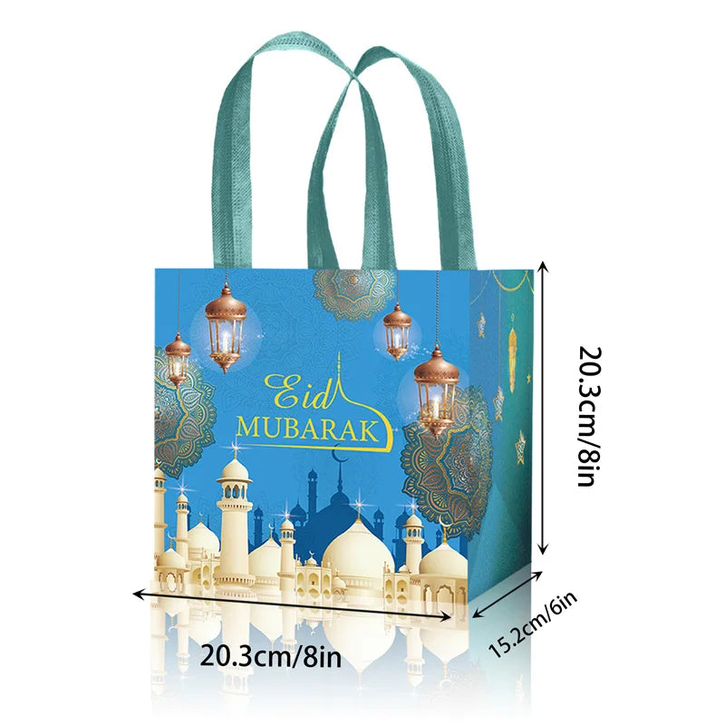 1pc Eid Mubarak Gift Bag Ramadan Kareem Nonwoven Pouch Cookie Candy Packaging Bags Muslim Islamic Ramadan Party Decor Supplies