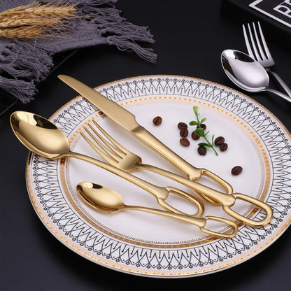 4Pcs Luxury Cutlery Set Creativity European Style Knife Fork Spoon Stainless Steel Tableware Elegant Dinnerware Hangable Design