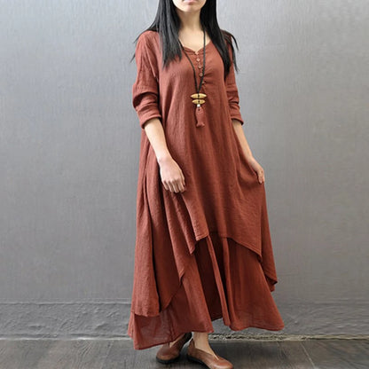 Anself Spring Fashion Women Casual Loose Dress Solid Color Long Sleeve Oversized Ladies Dresses Plus Size Boho Long Maxi Dress