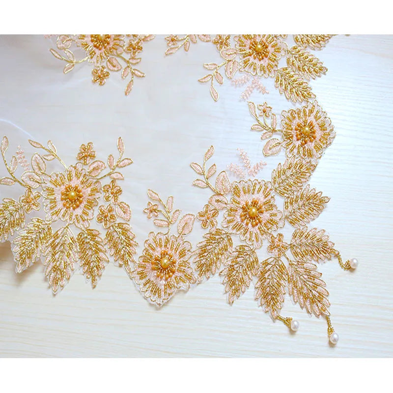 Luxury Christmas flower gold beads lace Embroidery bed Table Runner flag cloth cover kitchen coffee tea tablecloth decor
