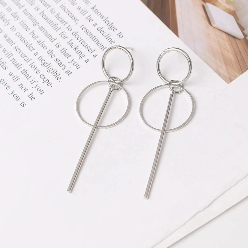 New Fashion Metal Tassel Earrings for Women Long Circle Dangle Earrings Geometric Round Drop Earrings Brief Jewelry pendientes