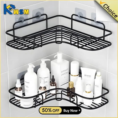 Bathroom Shelf Bathroom Accessories Shampoo Storage Shelf Cosmetic Holder No Punch Metal Shelf Condiment Organizer Corner Shelf