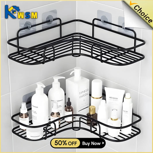 Bathroom Shelf Bathroom Accessories Shampoo Storage Shelf Cosmetic Holder No Punch Metal Shelf Condiment Organizer Corner Shelf