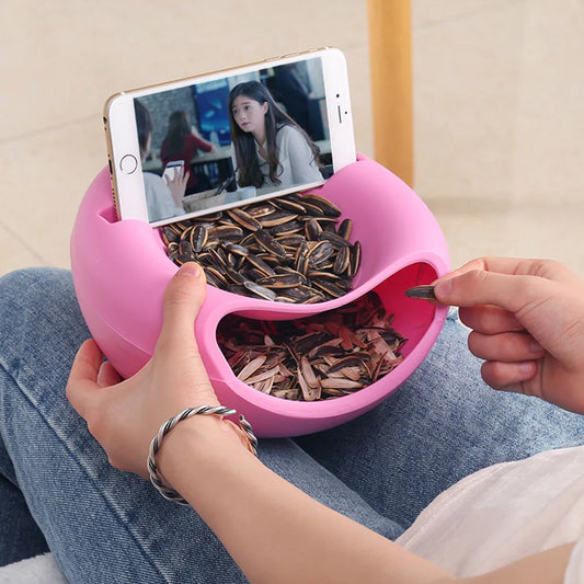 Double Lazy Snack Bowl Plastic Snack Storage Box Bowl Fruit Bowl Phone Stand Chasing Artifact Layer Dry Fruit snacks Containers