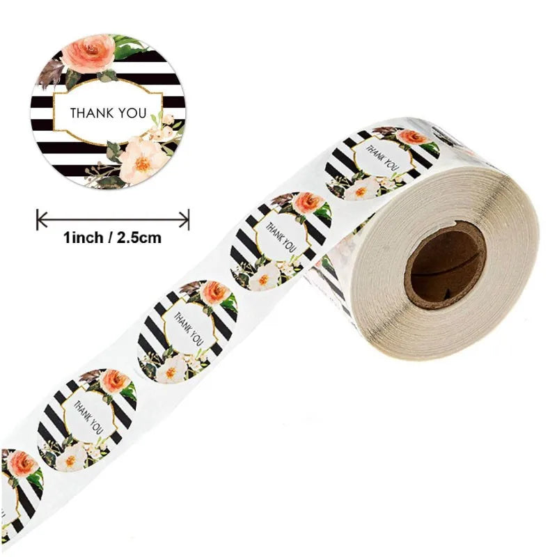 500pcs/pack Different styles of wreath stickers with “thank you” flower handmade crafts decoration  sealing sticker