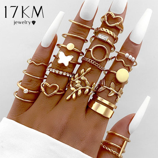 Vintage Gold Color Butterfly Rings Set For Women Fashion Heart Leaves Geometric Twist Ring Hollow Jewelry Trendy Accessories New