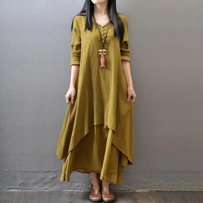 Anself Spring Fashion Women Casual Loose Dress Solid Color Long Sleeve Oversized Ladies Dresses Plus Size Boho Long Maxi Dress