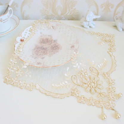 Popular Mesh beads gold flower embroidery table place mat cloth pad cup coffee coaster doily kitchen wedding Christmas placemat