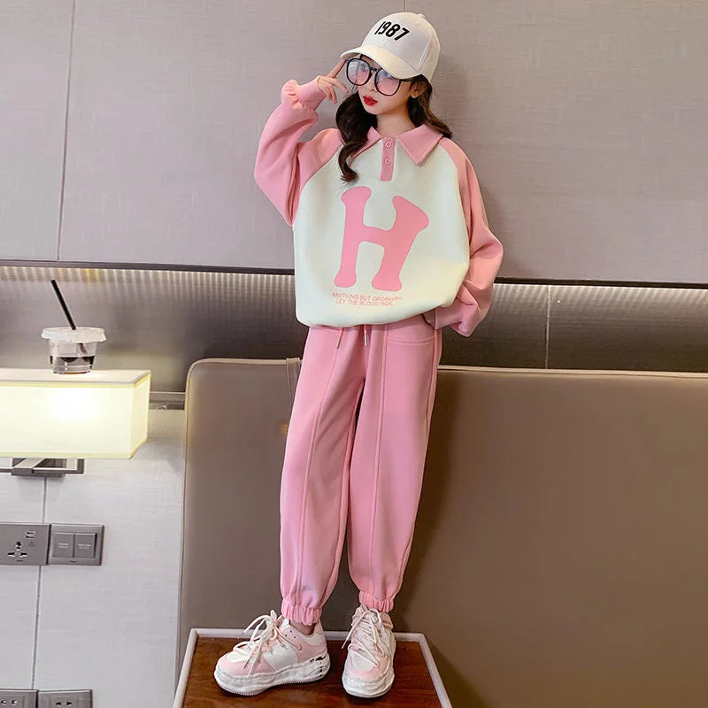 Spring Autumn Teen Girls Clothing Sets Children Fashion Letter Sweatshirt + Pants 2Pcs Outfits Kids Tracksuit 5 6 8 10 12 14 Yrs