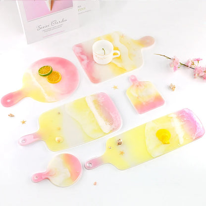 1Pcs Rectangle Round Handle Tray Epoxy Resin Mold Fruit Coaster Tray Silicone Mold For DIY Home Table Decoration Resin Crafts