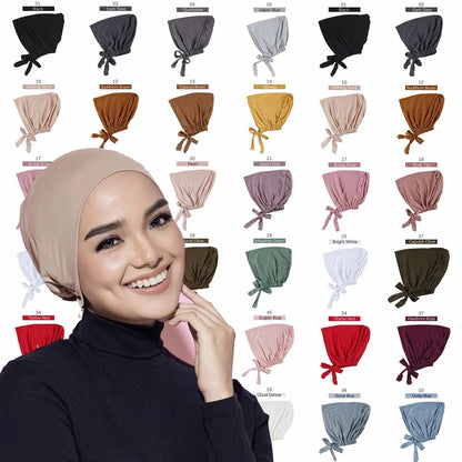 Modal Muslim Turban Hat Inner Hijab Caps Islamic Underscarf Bonnet India Hat Female Headwrap Turbante Mujer Hijab Cap with Rope