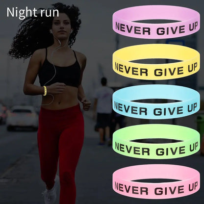 Never Give Up Luminous Rubber Bracelet Men Women Friendship Silicone Wristband Teens Motivational Sport Cuff Bangle Gifts