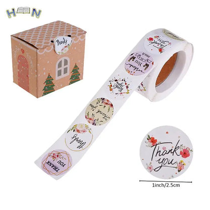 500 Pcs/Roll Round Thank You Stickers Seal Labels with Flower Pattern Stickers Labels for Scrapbooking Stationery Stickers