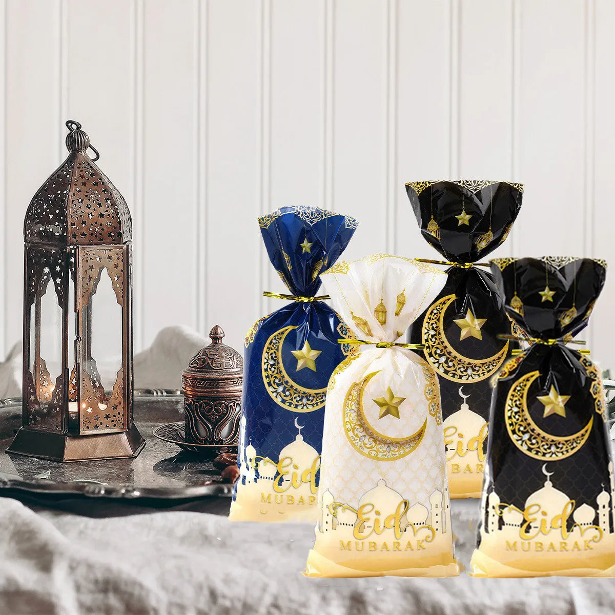 25~100pcs Eid Mubarak Gift Bags Eid Mubarak Castle Flat Binding Cellophane Packing Bags For Islamic Muslim Party Gift Wrapping