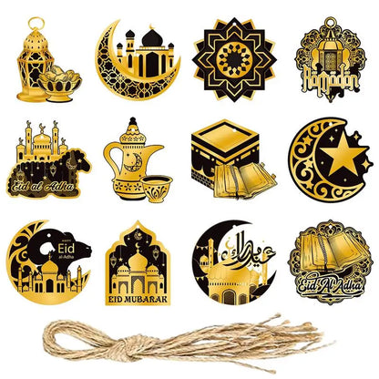 12pcs Eid Mubarak Ornaments Pendant Ramadan Decoration for Home 2024 Muslim Islamic Party Supplies Ramadan Kareem Gifts