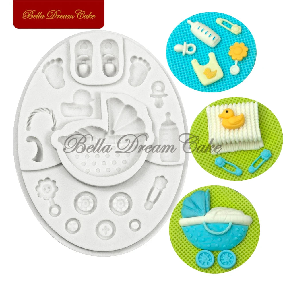 3D Baby Shower Pram Design Silicone Mold Fondant Chocolate Mould DIY Clay Resin Model Cake Decorating Tools Baking Accessories