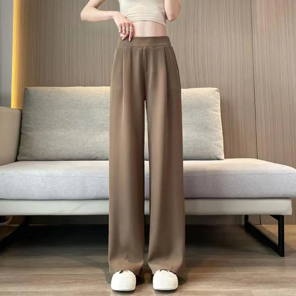 Loose Pants Women's Wide Leg Pants with Pockets Solid Color Office Wear Trousers for Summer High Waisted Relaxed Fit Casual