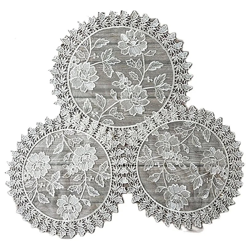 NEW Rose flower Lace Round Embroidery table place mat Christmas wedding pad tea coffee placemat cup dish coaster doily kitchen