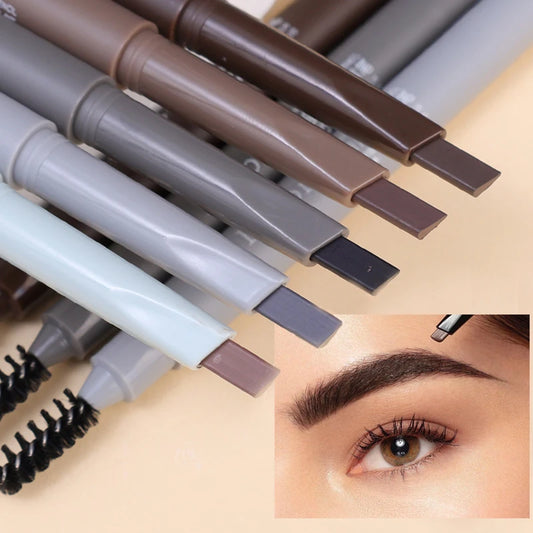 Double Ended Black Brown Eyebrow Pencil with Brush Waterproof Lasting Rotatable Triangle Non-Smudged Eye Brow Tattoo Brow Makeup